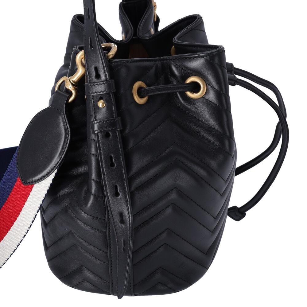 GUCCI GG Marmont Shoulder Bucket Bag 476674 Black Leather - Picture 7 of 9